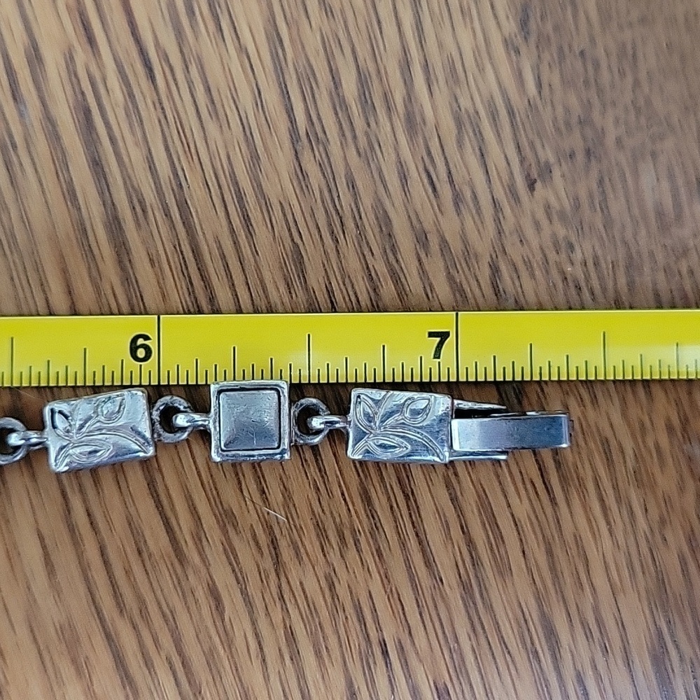 Silver Engraved Leaf Pattern Rectangle Square Lin… - image 7